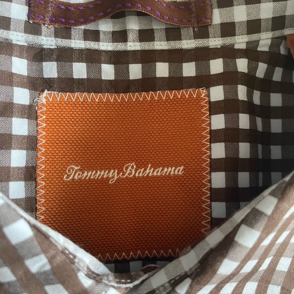 Tommy Bahama Brown and White Checkered Shirt - Picture 6 of 7